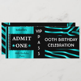 Invitation Admission Anniversaire Zebra Turquoise Blue Black