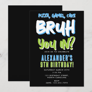 Invitation Ado adolescent de Bruh Boy Bleu Vert anniversaire