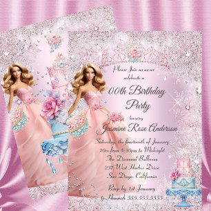 Invitation Ado Anniversaire rose Bleu hiver Wonderland Tiara