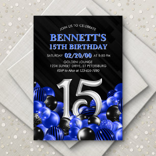 Invitation Ado bleu garçon 15e anniversaire