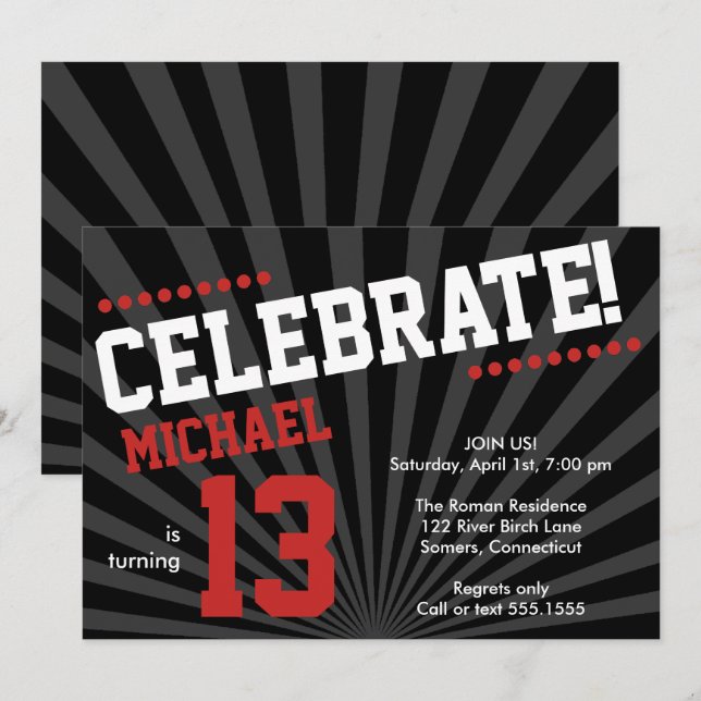 Invitation Ado Boy Birthday Invitation-Any Year, Red (Devant / Derrière)