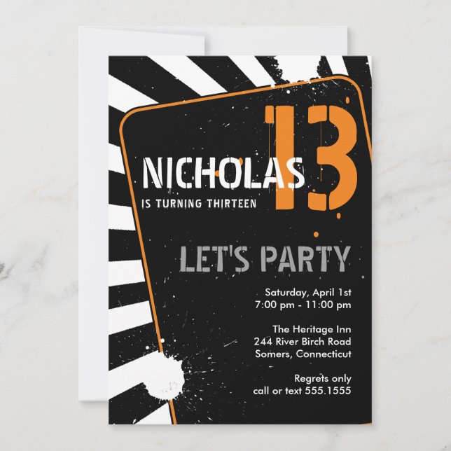 Invitation Ado Boy Party | Orange (Devant)