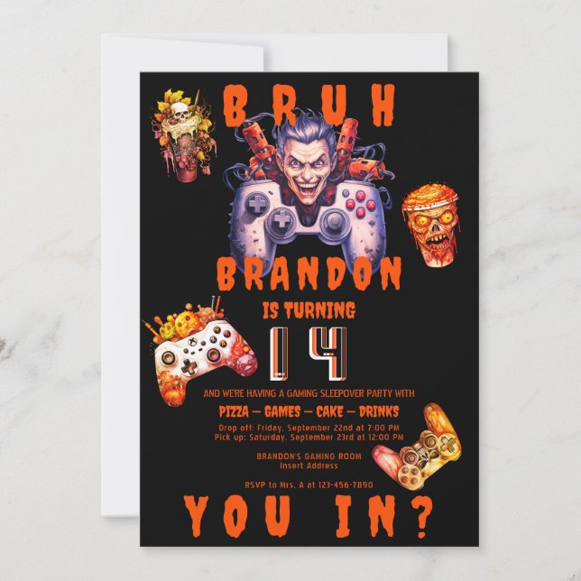Invitation ADO BRUH Halloween Jeu vidéo Anniversaire Jeu Slep (Devant)