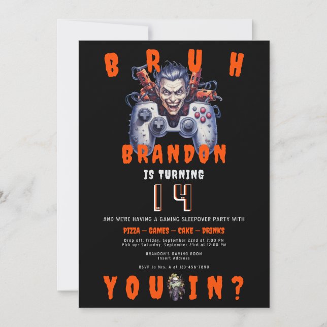 Invitation ADO de BRUH Halloween Jeu vidéo Sleepover Annivers (Devant)