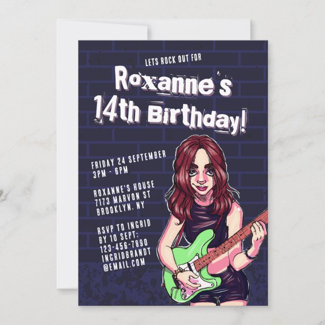 Invitation Ado de dessin de Punk Rock fille 14e anniversaire (Devant)