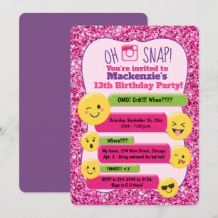 Invitation Ado Emoji Tween Parties scintillant rose anniversa