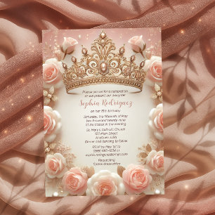 Invitation Ado fille Elegant Blush Rose Couronne Quinceañera
