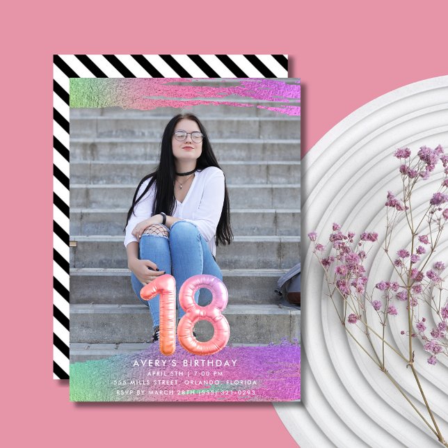 Invitation Ado fille photo 18e fête d'anniversaire (Teen Girl Photo 18th Birthday Party Invitation)