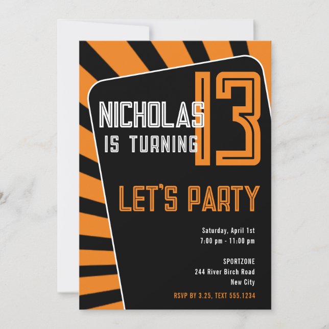 Invitation Ado Garçon 13e anniversaire - N'importe quel âge N (Devant)