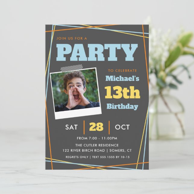 Invitation Ado Garçon Anniversaire, 13 ans ou n'importe quel  (Debout devant)