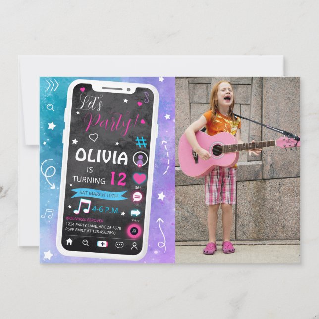 Invitation Ado Music Star Photo Anniversaire (Devant)