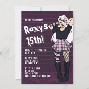 Invitation Ado Punk personnalisable fille 15e anniversaire