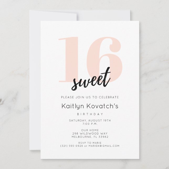 Invitation Ado rose simple Doux 16 Seizième anniversaire (Devant)