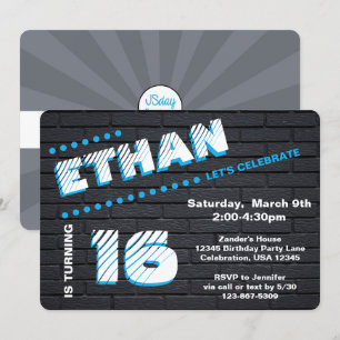 Invitation Ado/Tween Graffiti Brick Wall Anniversaire Boy Par