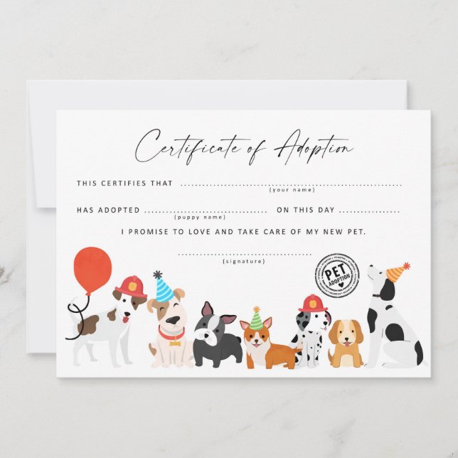 Invitation Adopter un certificat d'adoption d'anniversaire de (Devant)