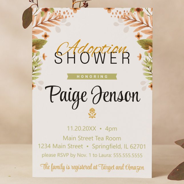 Invitation Adoption Douche vert et plantes Brown (Adoption shower woodland fall green brown foster care baby child shower modern boho tan)