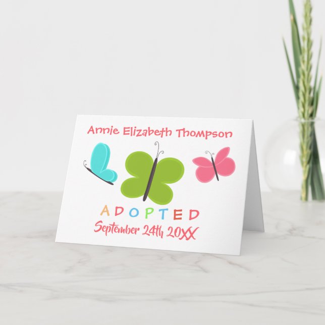 Invitation Adoption du papillon adopté - Nom personnalisé (Devant)