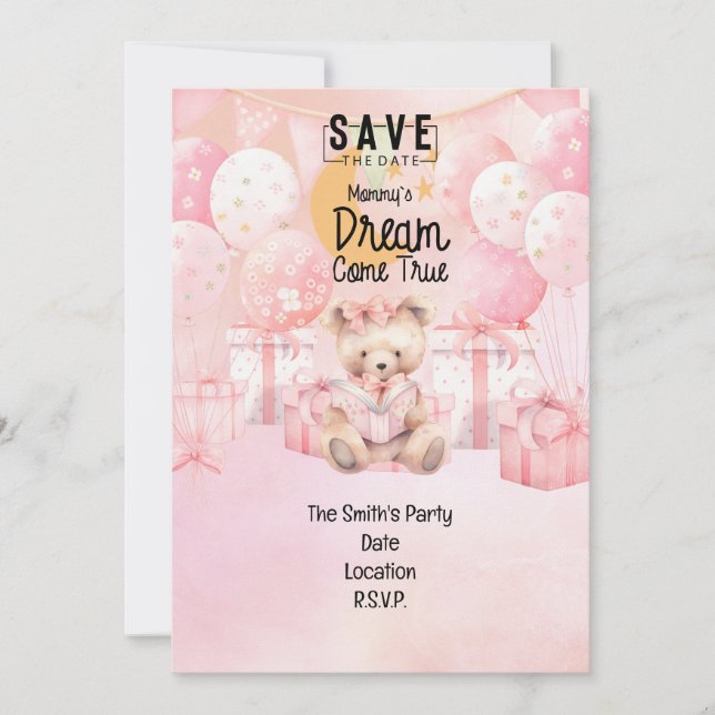 Invitation Adoption Foster Child Girl Pink thème party (Devant)