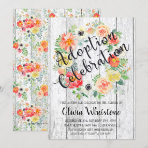Invitation Adoption orange et jaune d'aquarelle de guirlande