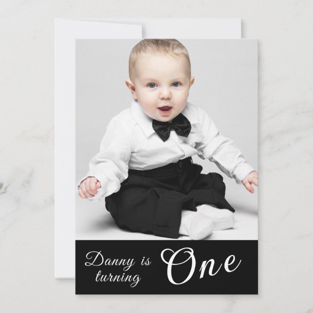 Invitation Adorable 1er anniversaire Photo noir et blanc (Devant)