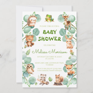 Invitation Adorable animaux de forêt bébé garçon douche