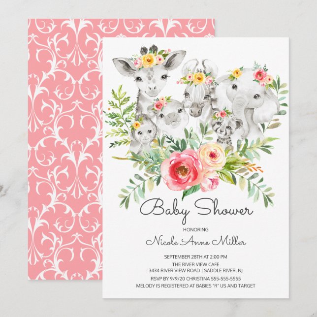 Invitation Adorable animaux de la jungle Baby shower Invitati (Devant / Derrière)