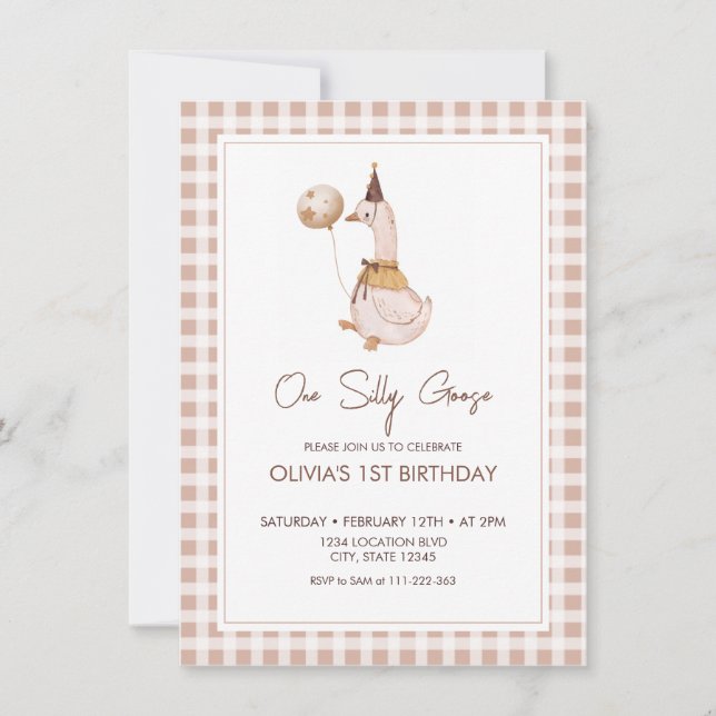 Invitation Adorable Anniversaire d'une oie sotte (Devant)
