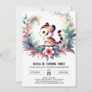 Invitation Adorable Aquarelle Tigre Anniversaire