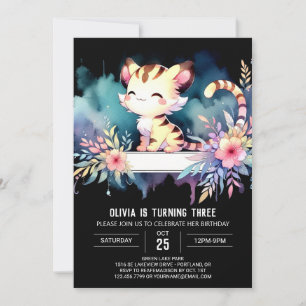 Invitation Adorable Aquarelle Tigre Anniversaire