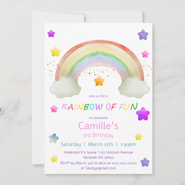 Invitation Adorable arc-en-ciel étoile fille anniversaire (Devant)