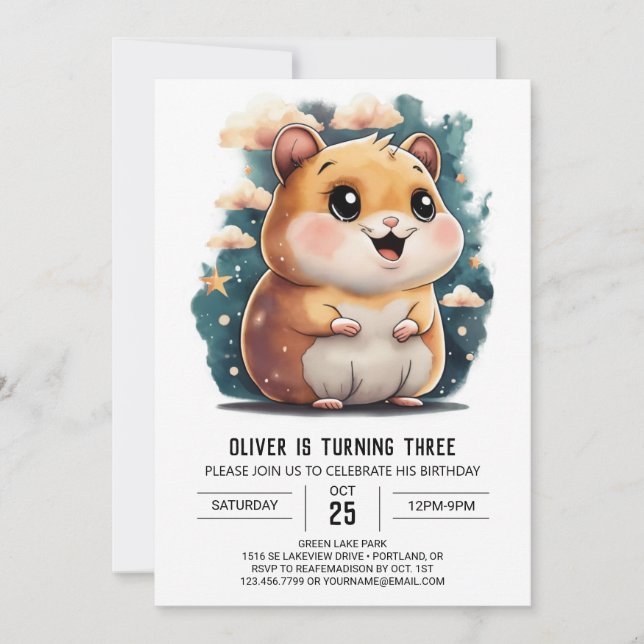 Invitation Adorable Aventures Hamster Anniversaire (Devant)