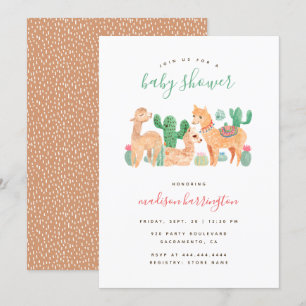 Invitation Adorable Baby shower Alpaca Llama Cactus Boho