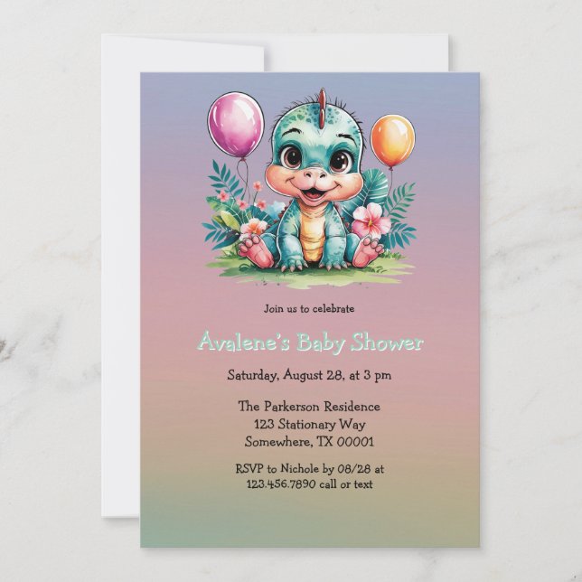 Invitation Adorable Baby shower de dinosaure bébé (Devant)