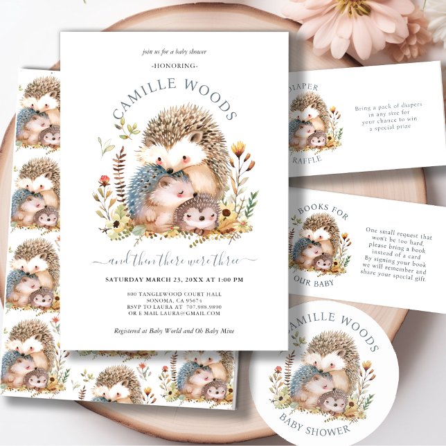 Invitation Adorable Baby shower de famille de hérisson (Créateur téléchargé)