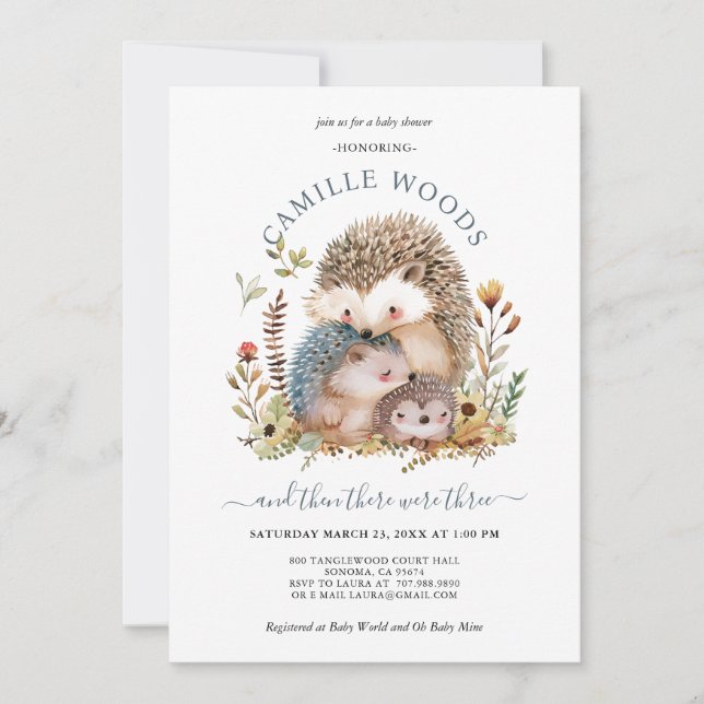 Invitation Adorable Baby shower de famille de hérisson (Devant)