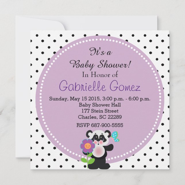 Invitation Adorable Baby shower ou Anniversaire Ours de Panda (Devant)