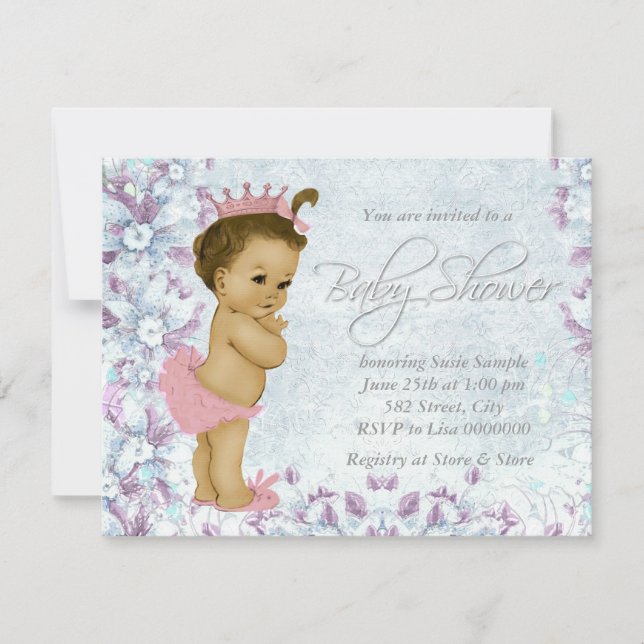 Invitation Adorable Baby shower rose et violet (Devant)