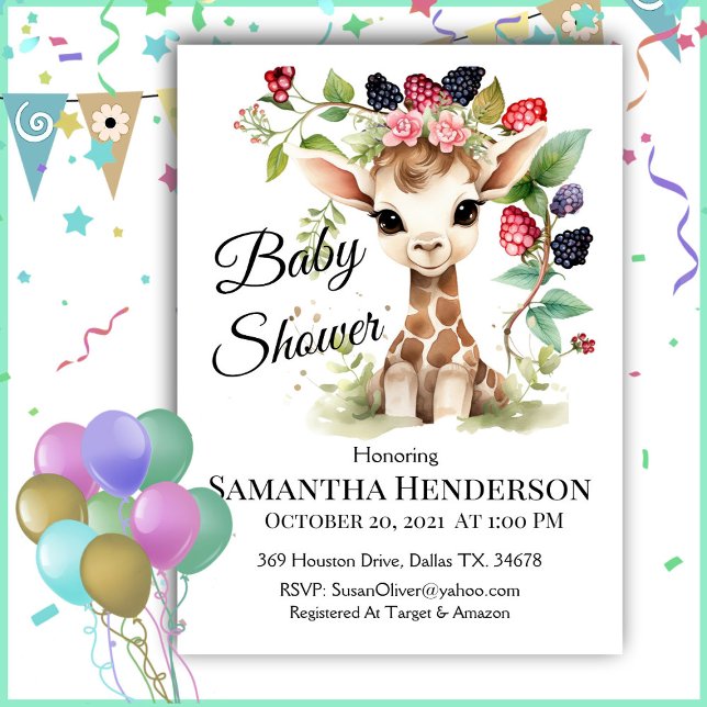 Invitation Adorable bébé Giraffe Baby shower Portrait (Créateur téléchargé)
