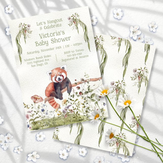 Invitation Adorable bébé rouge Panda Baby shower ours (Créateur téléchargé)