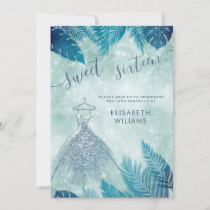 Invitation adorable bleu tropical feuilles bokeh doux 16