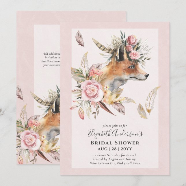 Invitation Adorable BOHO Fox Fête des mariées Déjeuner Invita (Devant / Derrière)