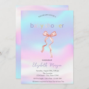 Invitation Adorable Bow rose Baby shower holographique