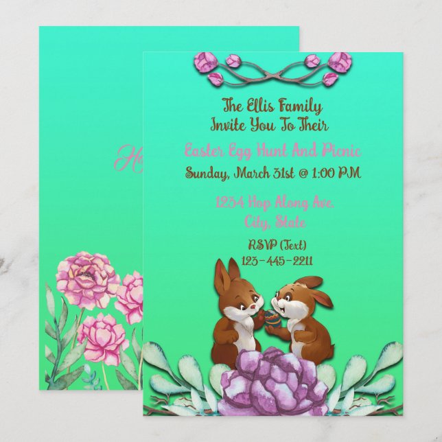 Invitation 🐰 adorable Brunch de Pâques et chasse aux oeufs (Devant / Derrière)