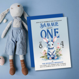 Invitation Adorable Bunny Boy Floral Anniversaire