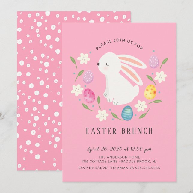 Invitation Adorable Bunny Dîner de Pâques Brunch (Devant / Derrière)