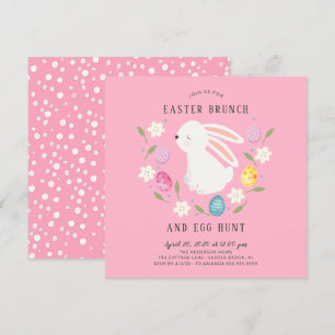 Invitation Adorable Bunny Pâques Brunch & Chasse aux oeufs
