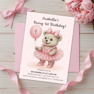 Invitation Adorable Coquette Ballerina Ours Anniversaire