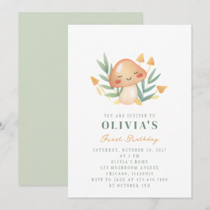 Invitation Adorable Cute Little Mushroom Première fête d'anni