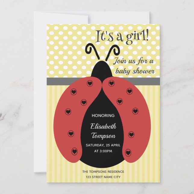 Invitation adorable dessin animé ladybug baby shower invitati (Devant)