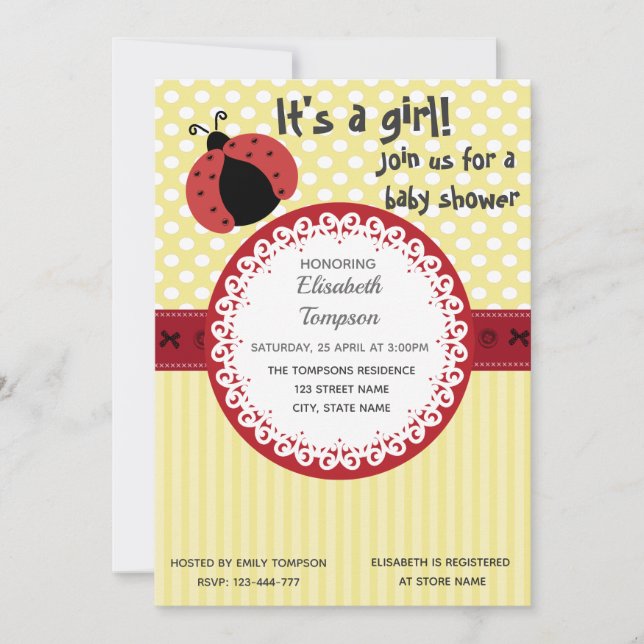 Invitation Adorable dessin mignon baby shower ladybug (Devant)
